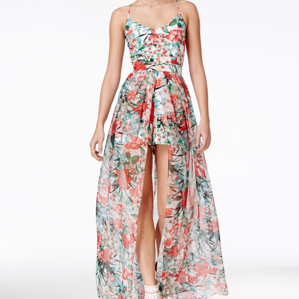 Floral Maxi Romper (shorts with dress overlay)